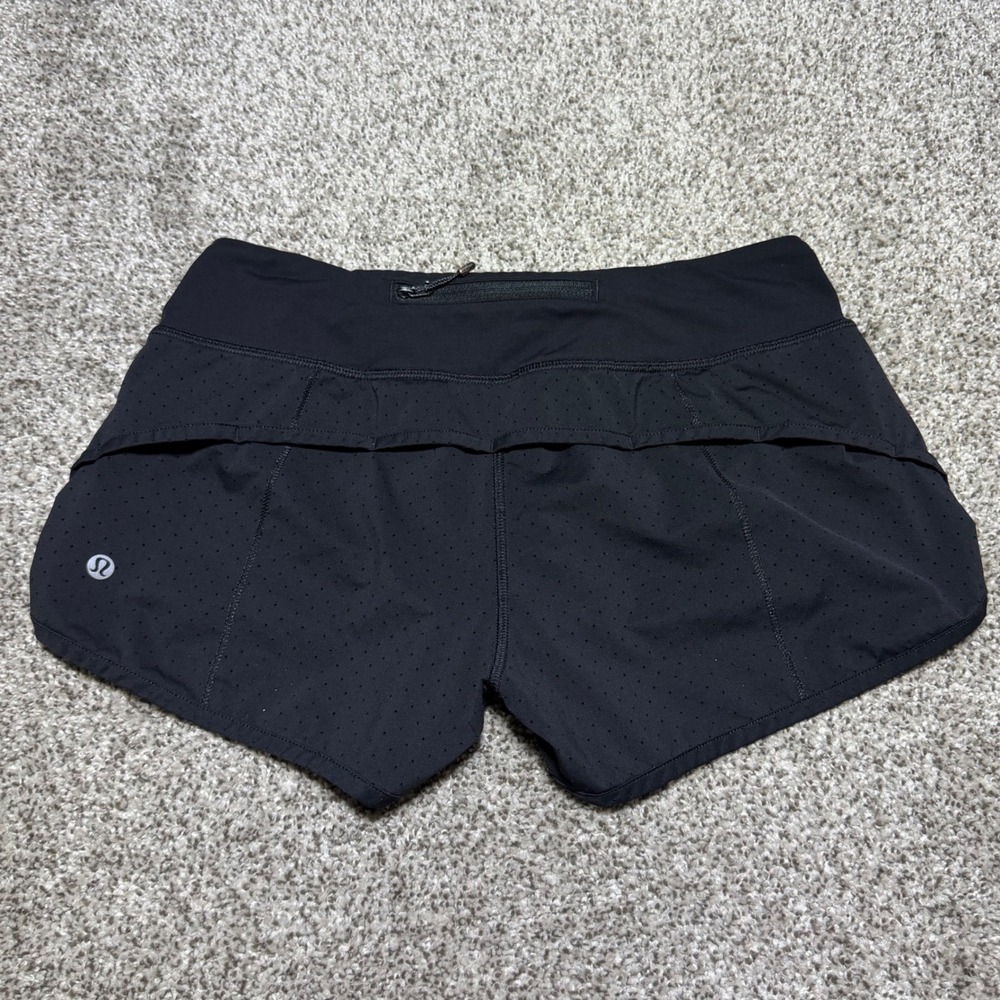 Lululemon Speed Short Perforated Black Women 4 W7AI3S Run Lined - Picture 2 of 11